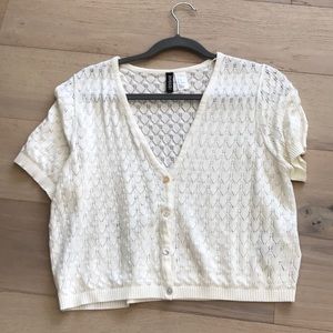 white knit button up